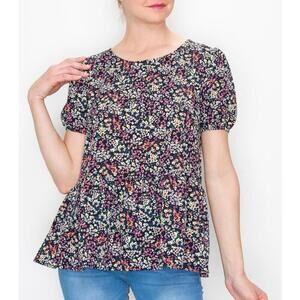 Women's Anthropologie W5 Blue Floral Puff Sleeve Blouse Size S